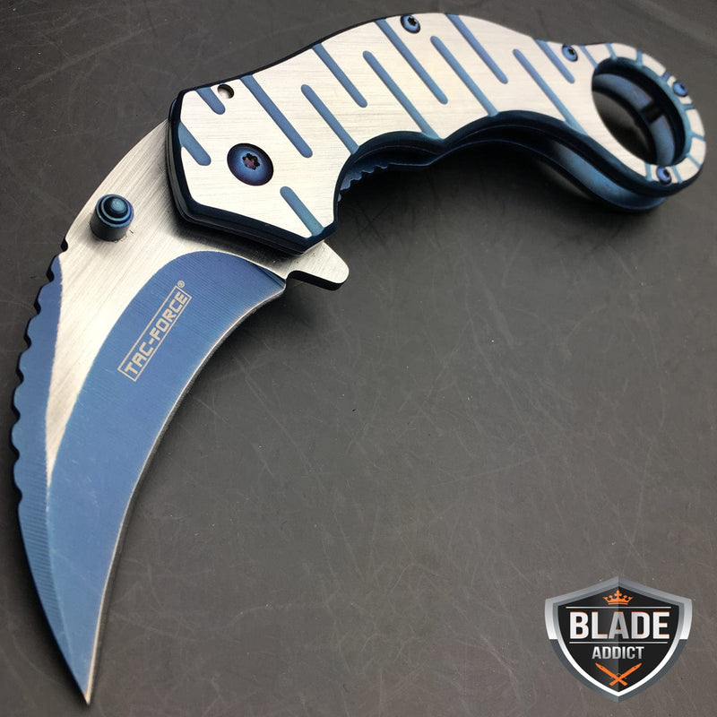 6.5" Tactical Spring Assisted Open Karambit Pocket Knife CLAW BLUE - BLADE ADDICT