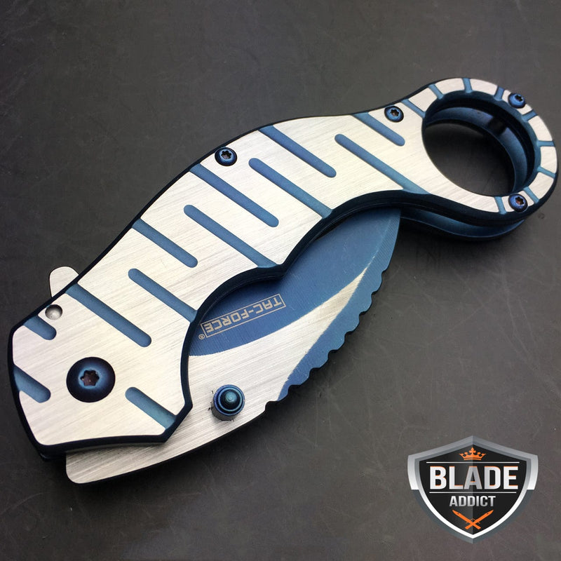 6.5" Tactical Spring Assisted Open Karambit Pocket Knife CLAW BLUE - BLADE ADDICT