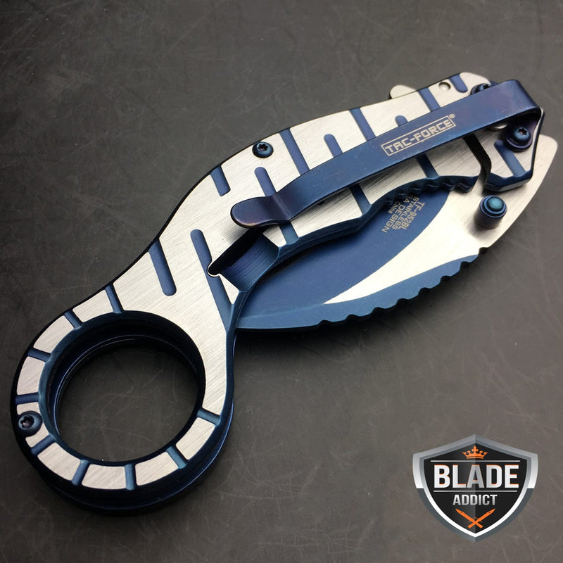 6.5" Tactical Spring Assisted Open Karambit Pocket Knife CLAW BLUE - BLADE ADDICT