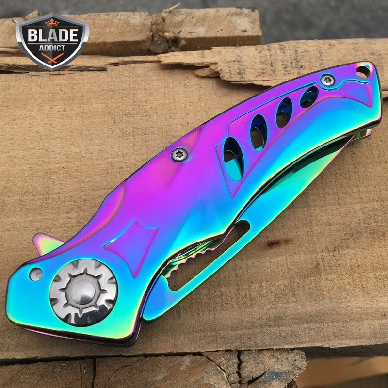 7.25" MTECH USA RAINBOW Tactical Military Spring Assisted Pocket Knife - BLADE ADDICT