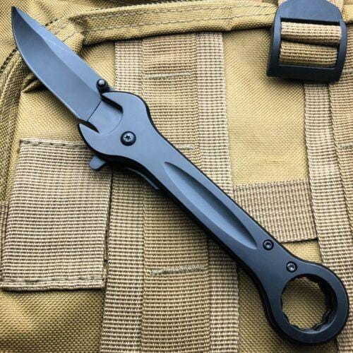 7.5" MULTI-TOOL WRENCH SPRING ASSISTED OPEN FOLDING POCKET KNIFE BLACK - BLADE ADDICT