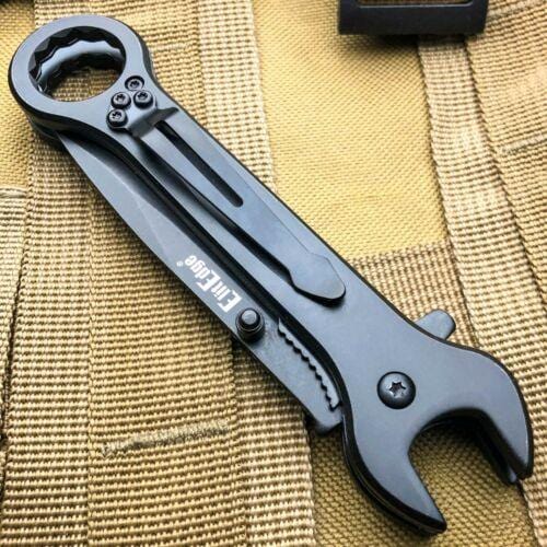 7.5" MULTI-TOOL WRENCH SPRING ASSISTED OPEN FOLDING POCKET KNIFE BLACK - BLADE ADDICT