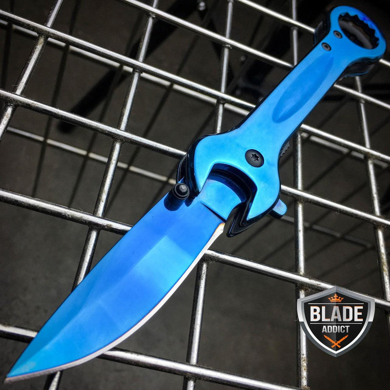 7.5" MULTI-TOOL WRENCH TACTICAL POCKET KNIFE BLUE - BLADE ADDICT