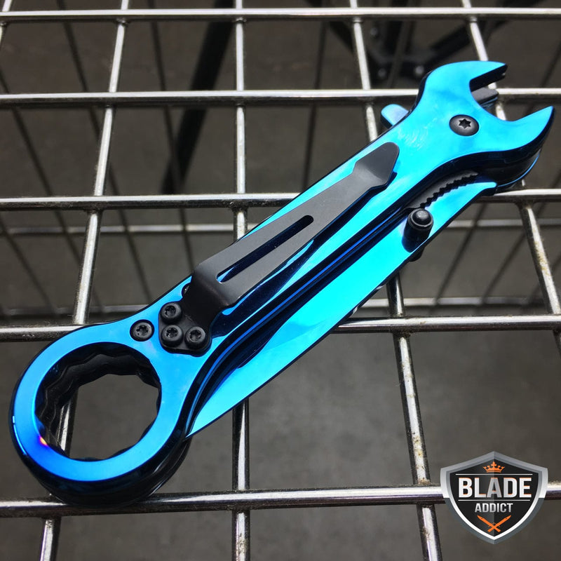 7.5" MULTI-TOOL WRENCH TACTICAL POCKET KNIFE BLUE - BLADE ADDICT