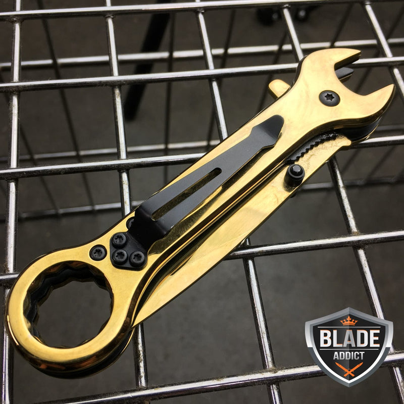 7.5" MULTI-TOOL WRENCH TACTICAL POCKET KNIFE GOLD - BLADE ADDICT