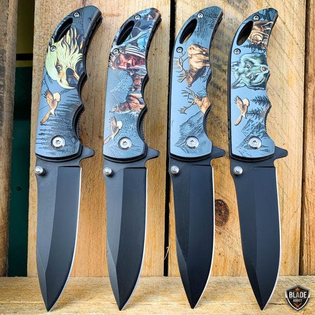 7" Military Animal Design Spring Assisted Open Folding Pocket Knife - BLADE ADDICT
