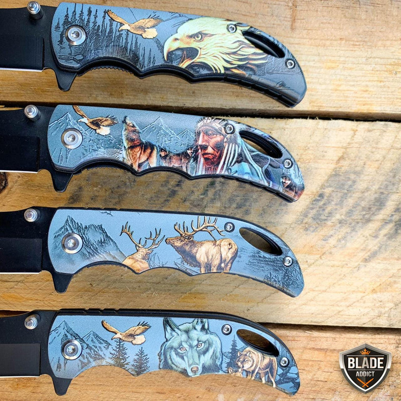 7" Military Animal Design Spring Assisted Open Folding Pocket Knife - BLADE ADDICT