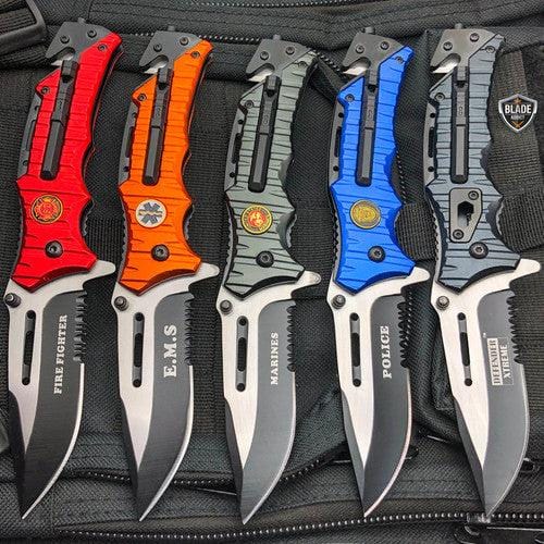 8.25" Tactical Spring Assisted Open Folding Blade Rescue Pocket Knife - BLADE ADDICT