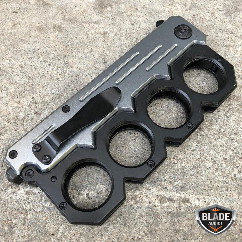 8.5" Grey Knuckle Tactical Spring Assisted Open Folding Pocket Knife - BLADE ADDICT