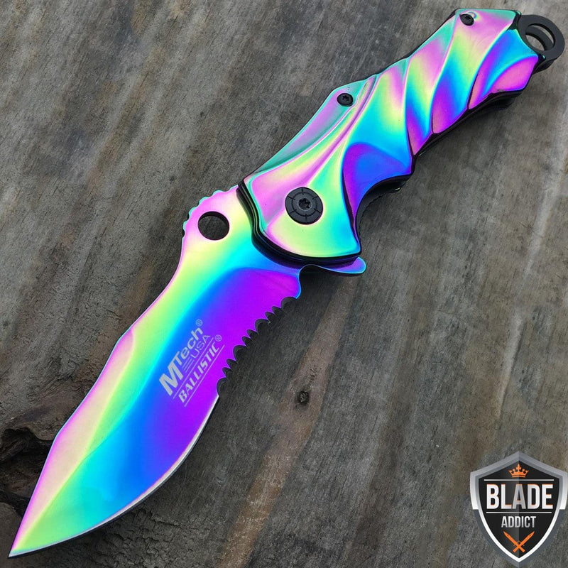 8.5" MTECH Rainbow Titanium Phantom Spring Assisted Pocket Knife - BLADE ADDICT