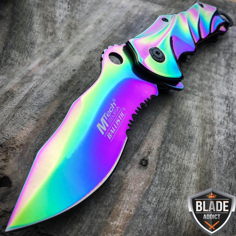 8.5" MTECH Rainbow Titanium Phantom Spring Assisted Pocket Knife - BLADE ADDICT