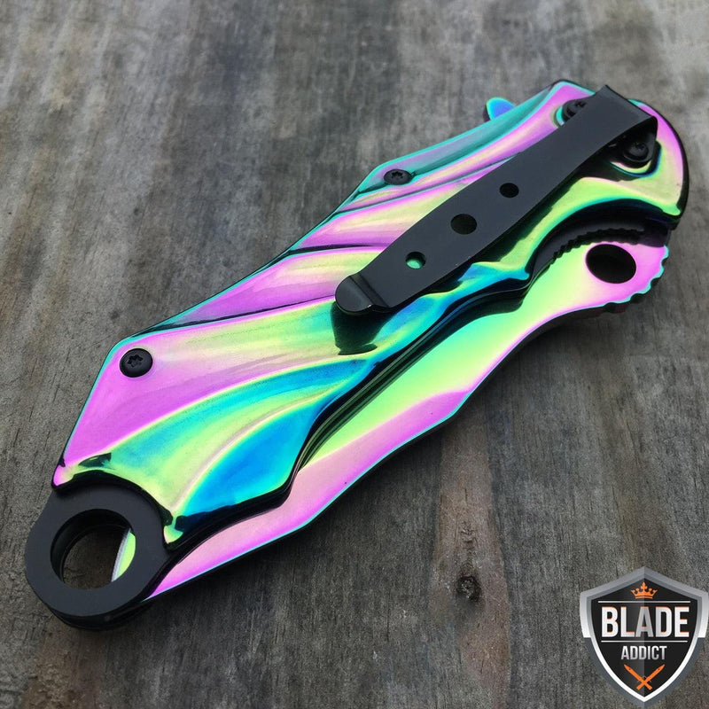 8.5" MTECH Rainbow Titanium Phantom Spring Assisted Pocket Knife - BLADE ADDICT