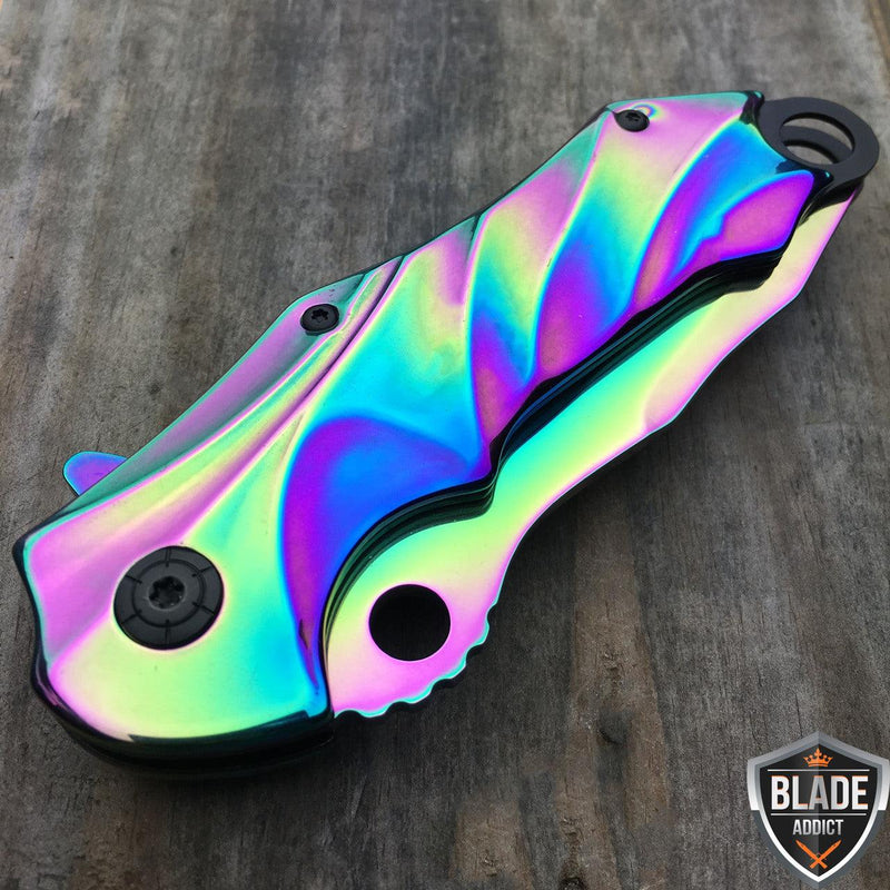 8.5" MTECH Rainbow Titanium Phantom Spring Assisted Pocket Knife - BLADE ADDICT