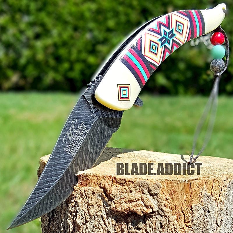 8.5" Native American Indian Damascus Feather Knife Blade - BLADE ADDICT