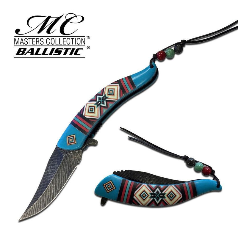 8.5" Native American Indian Spring Assisted Open Pocket Knife Feather - BLADE ADDICT