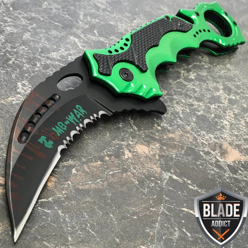 8" Karambit Zombie Pocket Knife - Green - BLADE ADDICT