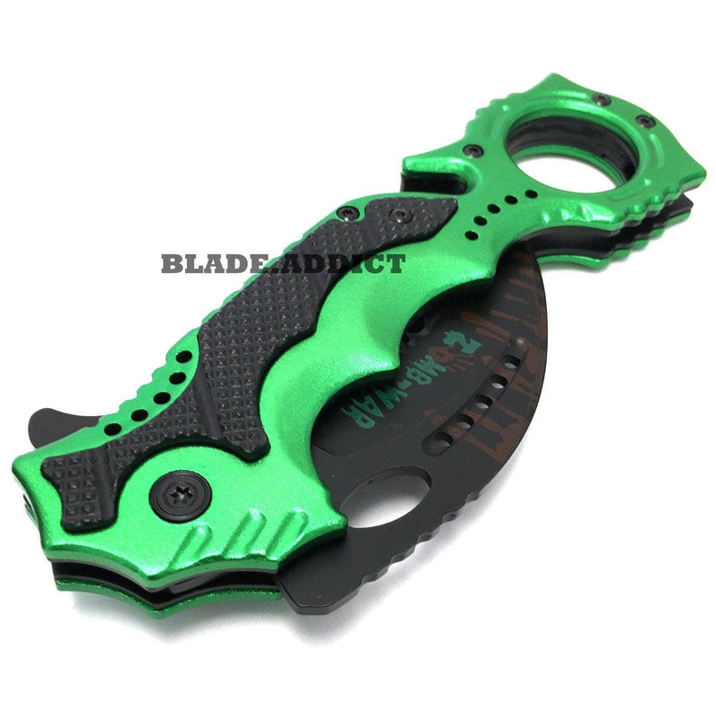 8" Karambit Zombie Pocket Knife - Green - BLADE ADDICT