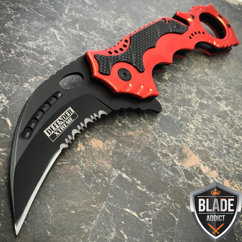 8" Karambit Zombie Pocket Knife - Red - BLADE ADDICT