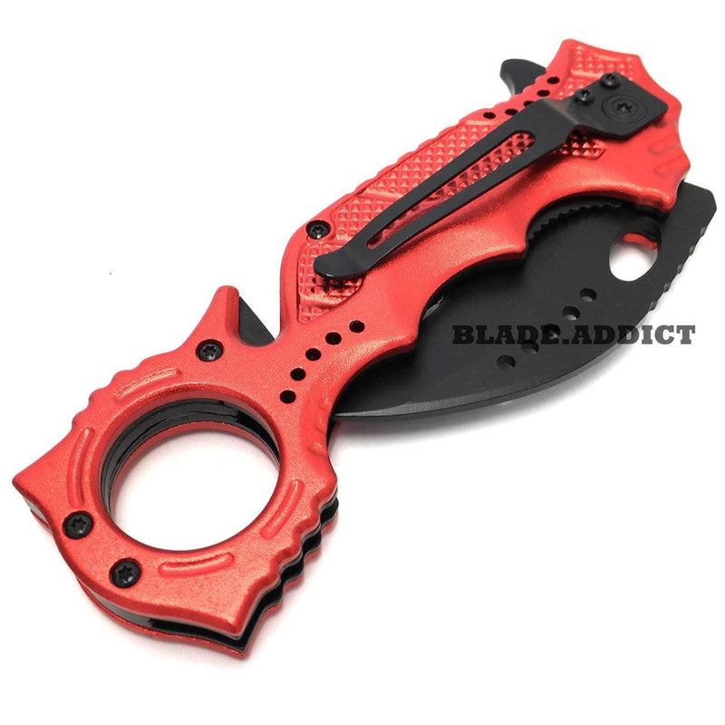 8" Karambit Zombie Pocket Knife - Red - BLADE ADDICT