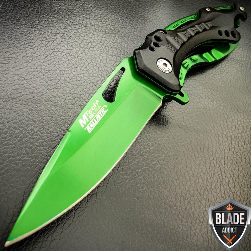 8" MTECH GREEN TITANIUM SPRING ASSISTED OPEN Tactical POCKET KNIFE - BLADE ADDICT