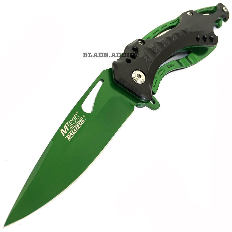 8" MTECH GREEN TITANIUM SPRING ASSISTED OPEN Tactical POCKET KNIFE - BLADE ADDICT