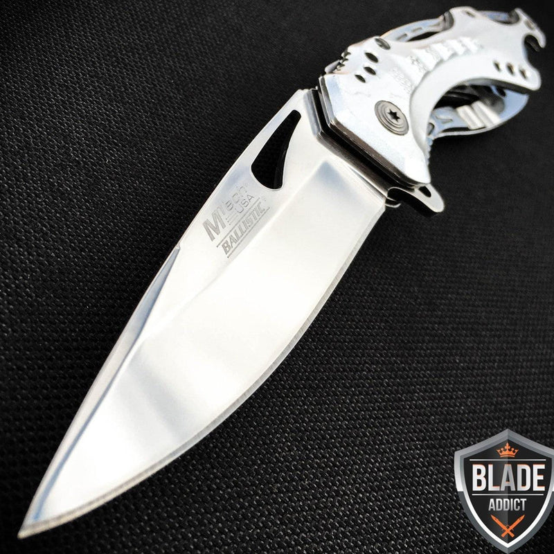 8" MTECH SILVER CHROME SPRING ASSISTED OPEN Tactical POCKET KNIFE - BLADE ADDICT