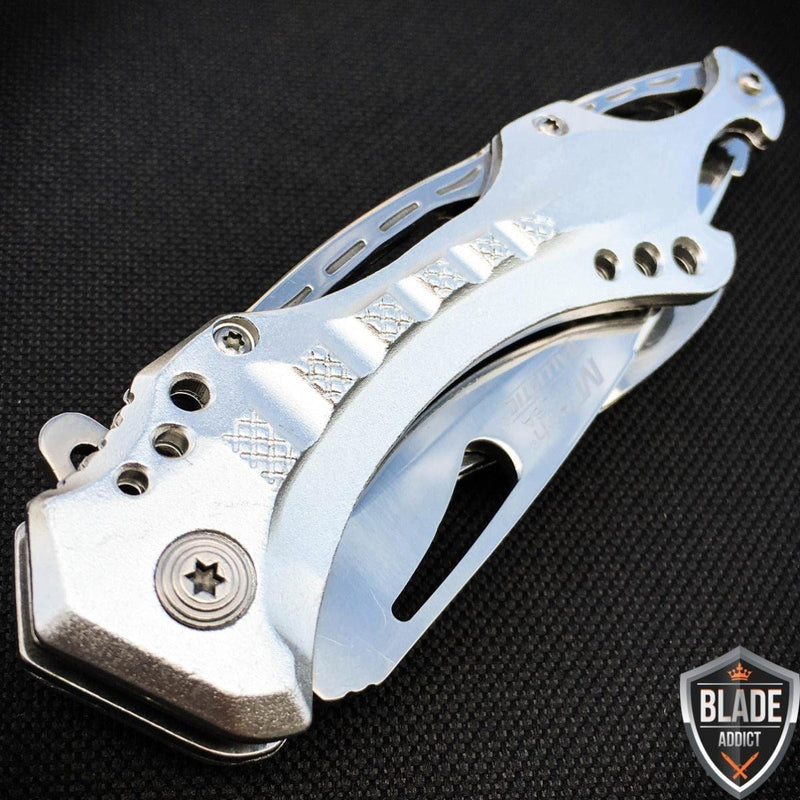 8" MTECH SILVER CHROME SPRING ASSISTED OPEN Tactical POCKET KNIFE - BLADE ADDICT