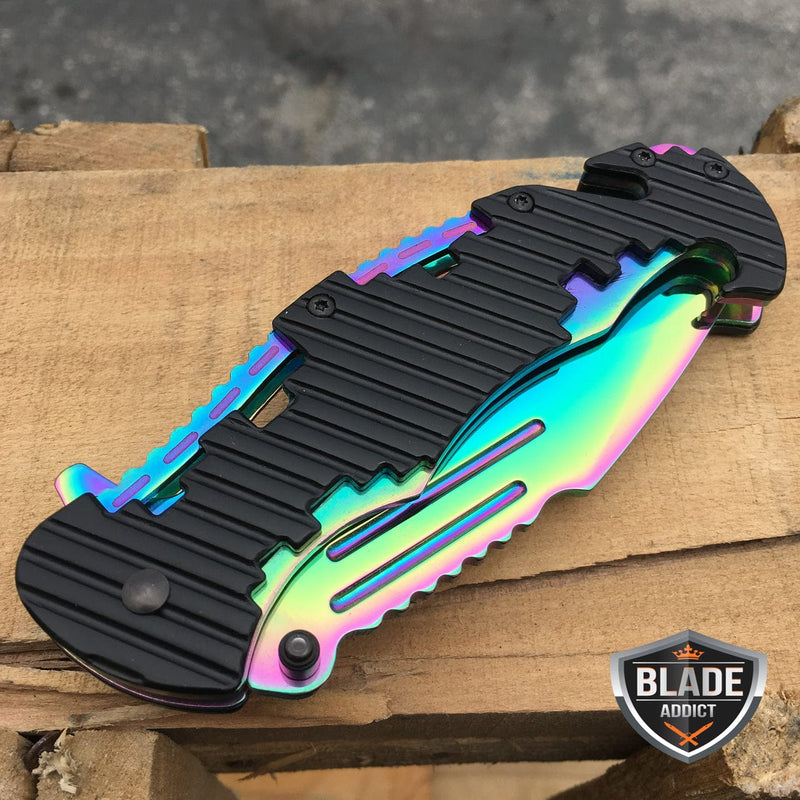 8" Spring Assisted Open RAINBOW Tactical FOLDING Pocket Knife - BLADE ADDICT