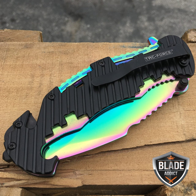 8" Spring Assisted Open RAINBOW Tactical FOLDING Pocket Knife - BLADE ADDICT