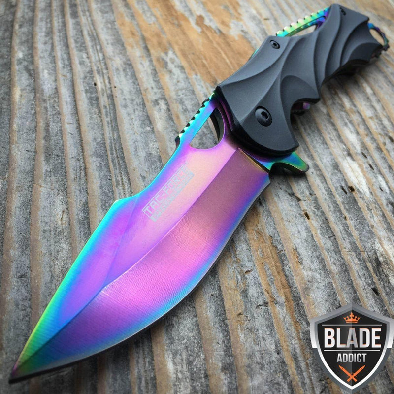 8" TAC FORCE RAINBOW SPRING ASSISTED FOLDING KNIFE - BLADE ADDICT