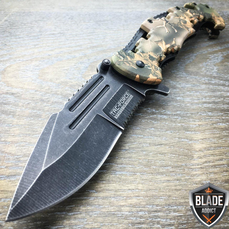 8" TAC FORCE Spring Assisted Opening CAMO Tactical Rescue Pocket Knife - BLADE ADDICT