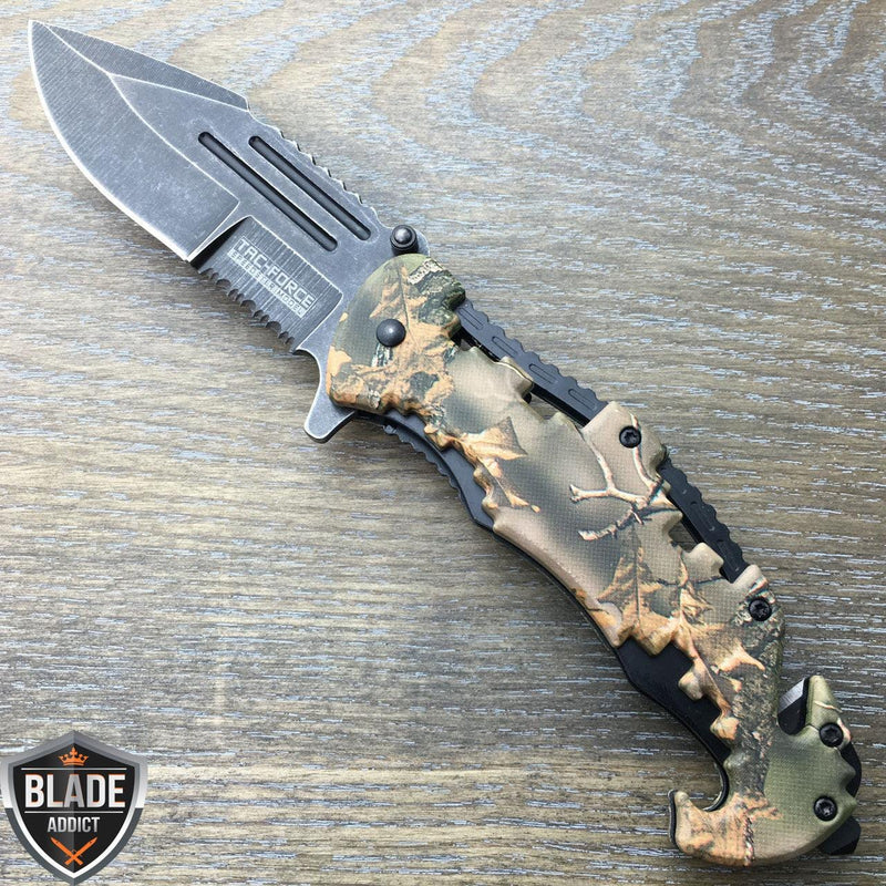 8" TAC FORCE Spring Assisted Opening CAMO Tactical Rescue Pocket Knife - BLADE ADDICT