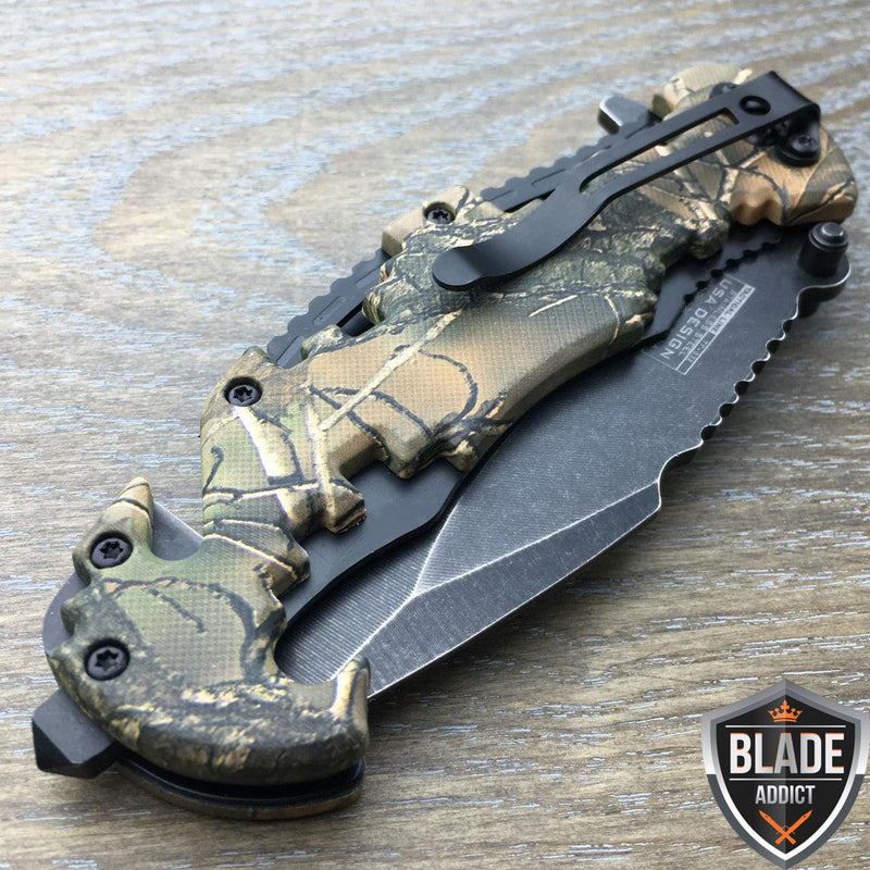8" TAC FORCE Spring Assisted Opening CAMO Tactical Rescue Pocket Knife - BLADE ADDICT