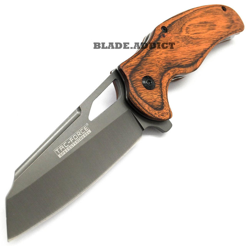 8" TAC FORCE TITANIUM Spring Assisted Open FOLDING Pocket Knife Wood - BLADE ADDICT