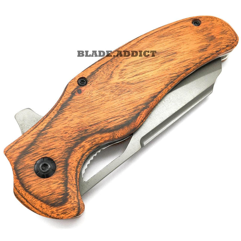 8" TAC FORCE TITANIUM Spring Assisted Open FOLDING Pocket Knife Wood - BLADE ADDICT