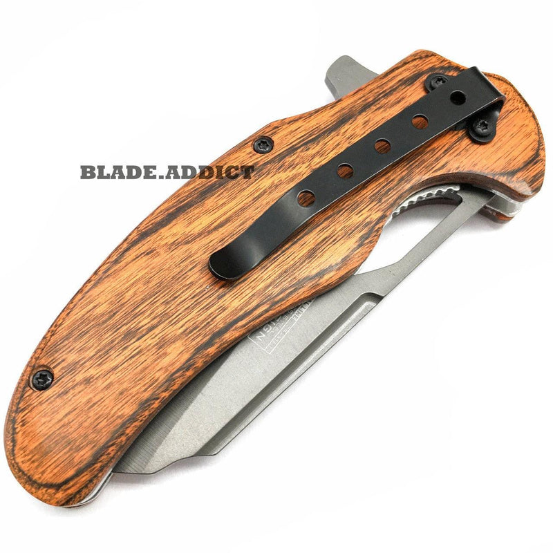 8" TAC FORCE TITANIUM Spring Assisted Open FOLDING Pocket Knife Wood - BLADE ADDICT