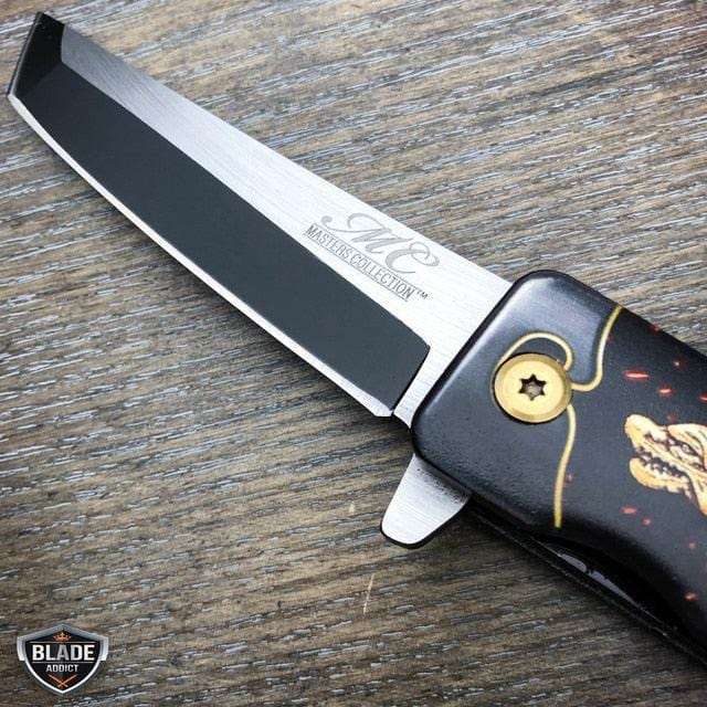 8" Tanto Japanese Style Katana Dragon Spring Assisted Pocket Knife - BLADE ADDICT