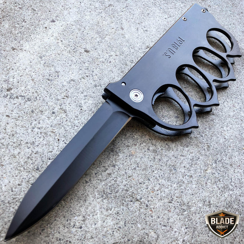 9.25" Black Knuckle Tactical Spring Assisted Open Folding Pocket Knife 1918 U.S. Trench Style - BLADE ADDICT