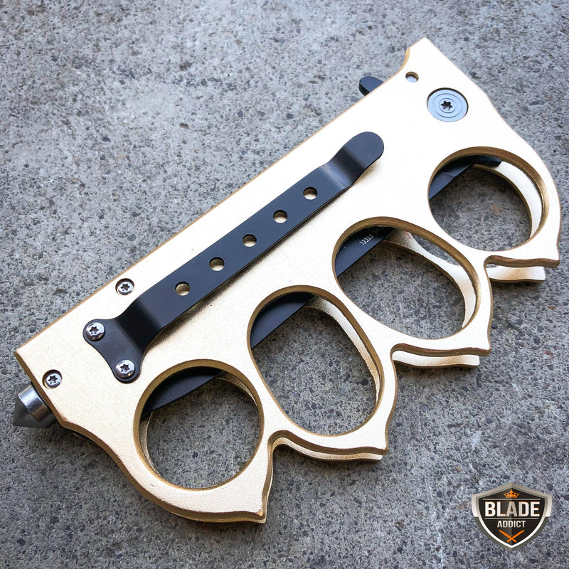 9.25" Gold Knuckle Tactical Spring Assisted Open Folding Pocket Knife 1918 U.S. Trench Style - BLADE ADDICT