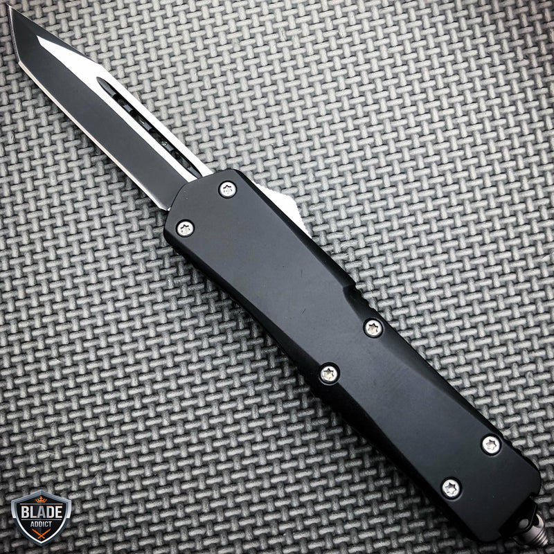 9" Black Tactical Recon OTF Combat Pocket Knife - BLADE ADDICT