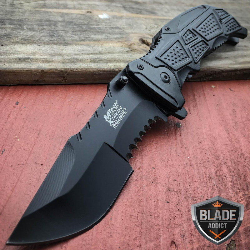 9" MTECH BLACK TACTICAL SPRING ASSISTED POCKET KNIFE - BLADE ADDICT