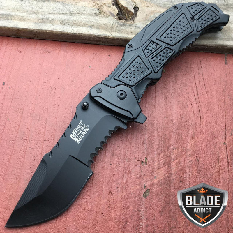 9" MTECH BLACK TACTICAL SPRING ASSISTED POCKET KNIFE - BLADE ADDICT