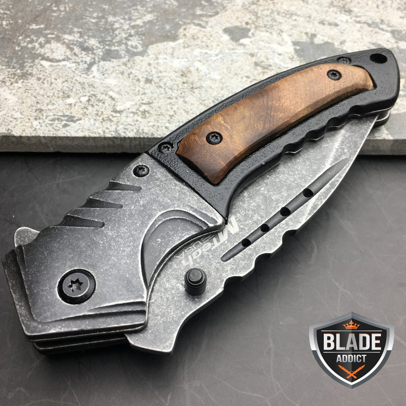 9" MTECH SPRING ASSISTED OPEN STONEWASH Folding POCKET KNIFE Steampunk - BLADE ADDICT