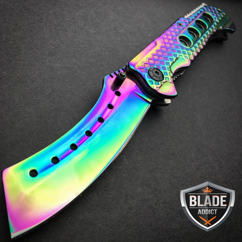 9" Razor Cleaver Pocket Knife - Rainbow - BLADE ADDICT