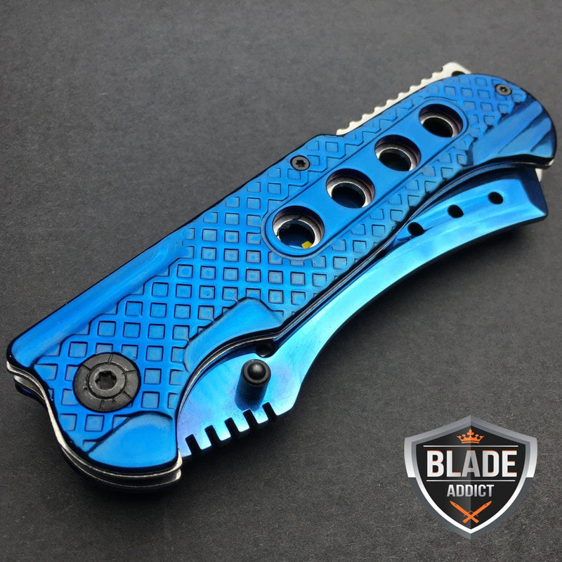 9" Razor Sharp Cleaver Pocket Knife - Blue - BLADE ADDICT