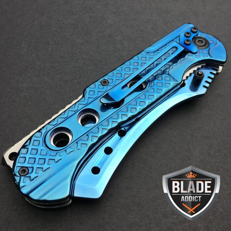 9" Razor Sharp Cleaver Pocket Knife - Blue - BLADE ADDICT