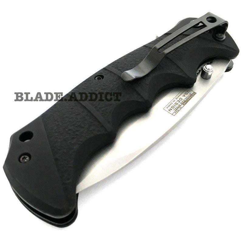 9" TAC-FORCE BLACK Spring Assisted Open TACTICAL Folding Pocket Knife - BLADE ADDICT