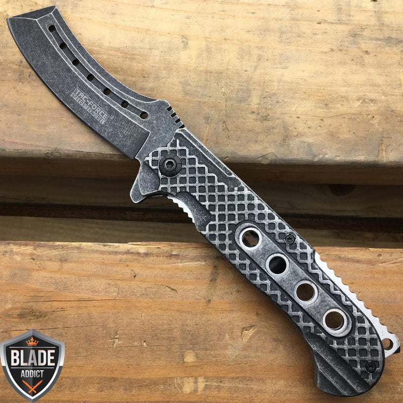 9" TAC FORCE Razor Stonewashed Cleaver Pocket Knife - BLADE ADDICT