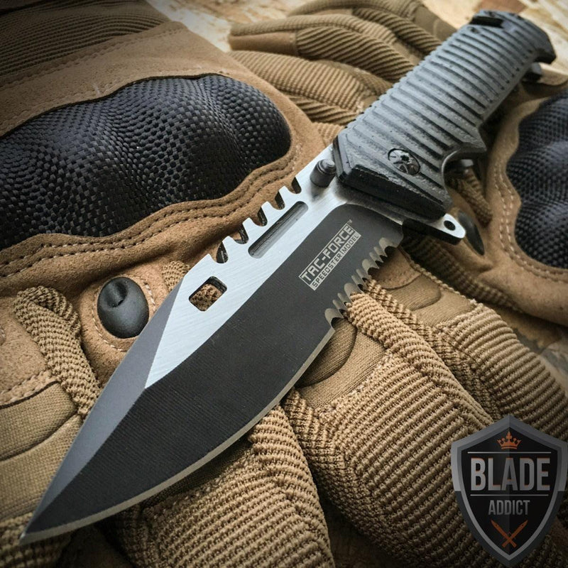 9" TAC FORCE Spring Assisted Open SAWBACK BOWIE Tactical Rescue Pocket Knife - BLADE ADDICT