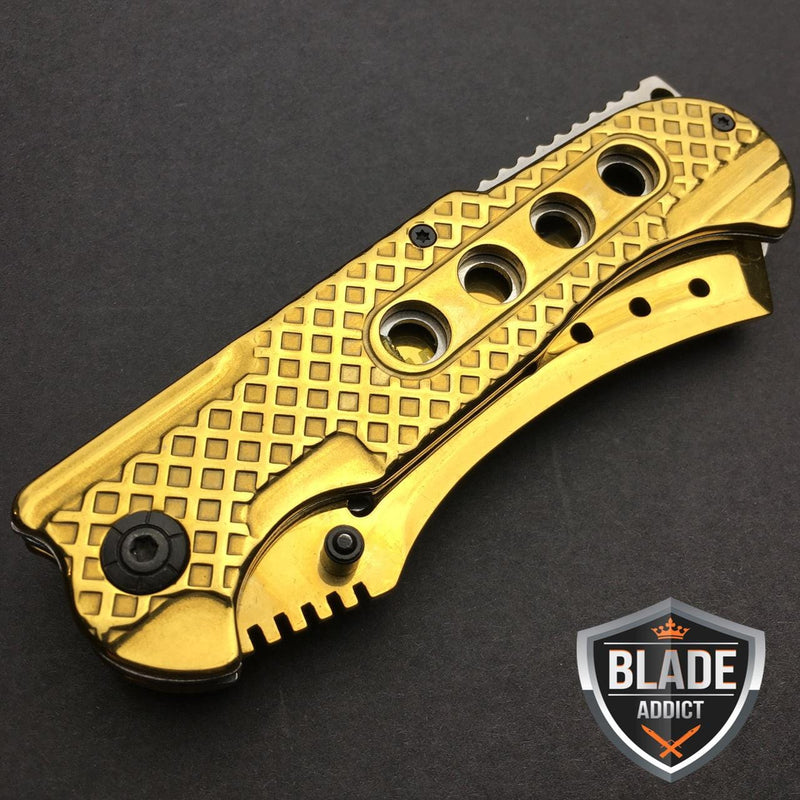 9" TACTICAL Razor Pocket Knife Cleaver GOLD - BLADE ADDICT